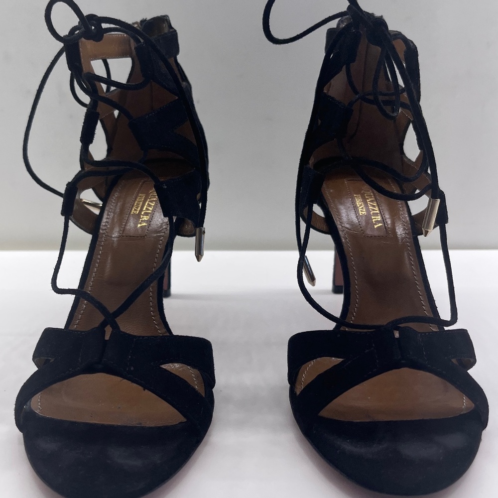 Aquazzura Beverly Hills 75 black suede lace-up sandal size IT 36 US 6